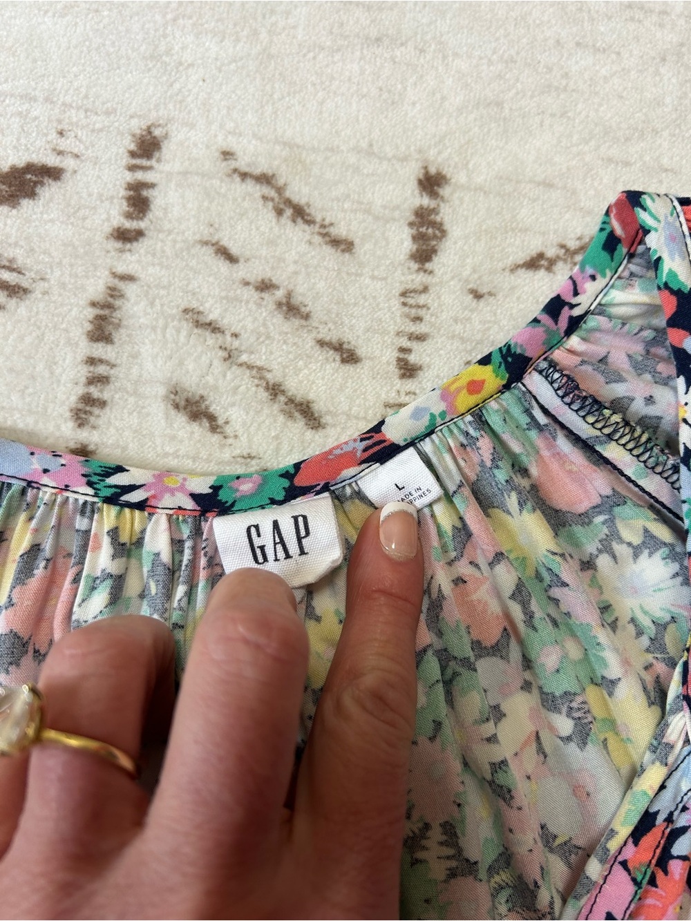 GAP Floral Smocked Waist Mini Dress Long Sleeve Cottagecore Size L Boho - Picture 7 of 7